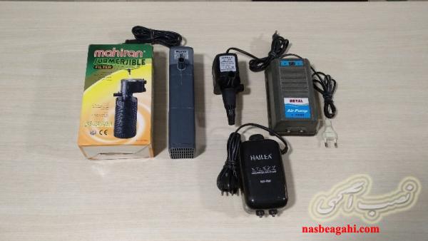 دو عدد فیلتر آب و پمپ آب و پمپ هوا